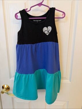 Calvin Klein Jeans Black, Blue & Teal Tiered Tank Dress